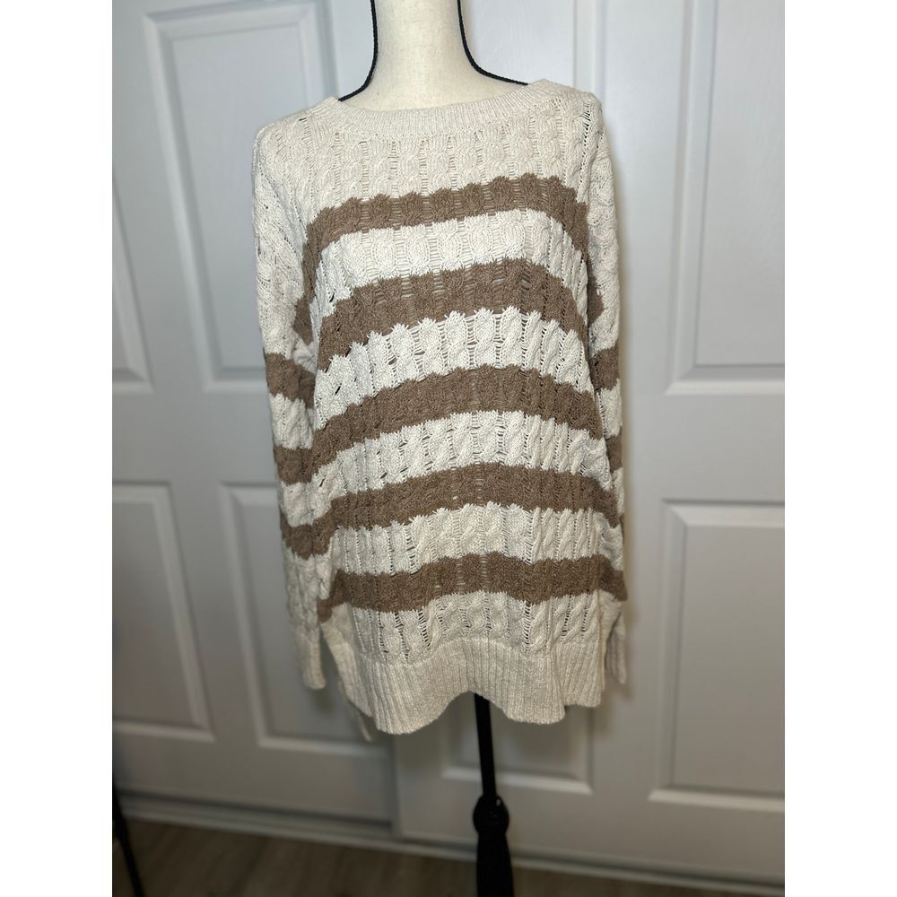 Pilcro NWOT Longline Stitch Sweater Neutral Striped Size L Oversized Knit Chunky - Picture 3 of 7